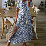 Women's Flattering Bohemian A-Line Maxi Dress in Blue
