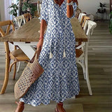 Women's Flattering Bohemian A-Line Maxi Dress in Blue