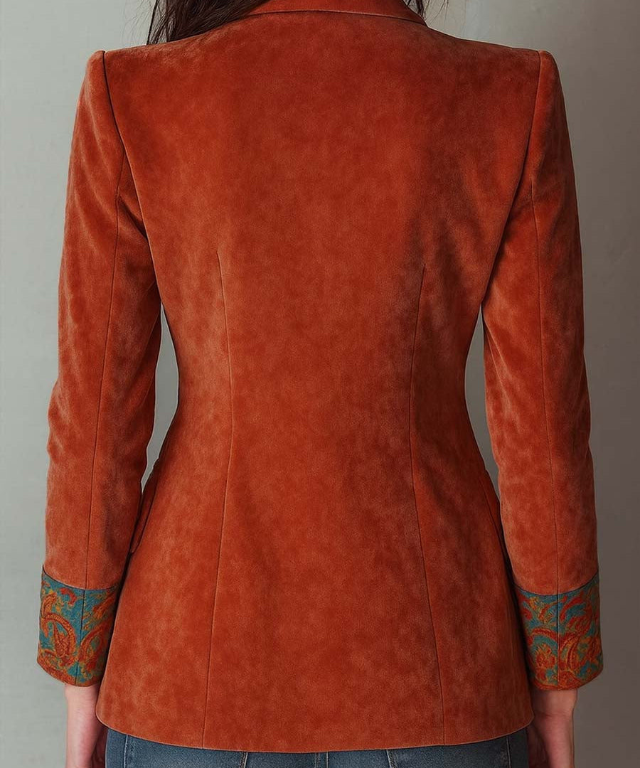 Retro Contrast Color Polyester Velvet Printed Blazer