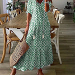 Women's Flattering Bohemian A-Line Maxi Dress in Green