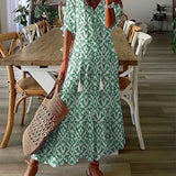 Women's Flattering Bohemian A-Line Maxi Dress in Green