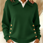 Women's V-Neck Sweater with Collar in Green
