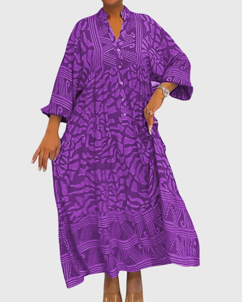 Women's Maxi Dress With Elegant Print in Purple