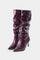 Pleated Faux Leather Pointed Toe Boots in Bordeaux