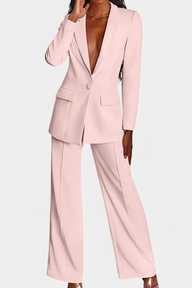 Blazer and High-Waisted Pants Ensemble in Light Pink