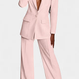 Blazer and High-Waisted Pants Ensemble in Light Pink