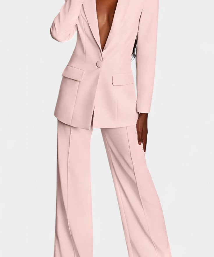 Blazer and High-Waisted Pants Ensemble in Light Pink