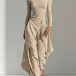 Beige Boat-Neck Top & Ruffle Pants Set