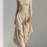 Beige Boat-Neck Top & Ruffle Pants Set