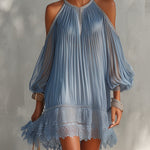 Women's Blue Off-Shoulder Ruffled Mini Dress