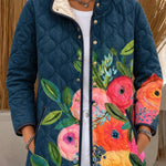 Blue Quilted Jacket with Painted Florals
