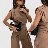 Asymmetrical Set with Draped Shoulders and Flared Pants, photo 4