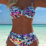 Women's Abstract Print Thin Straps Bikini in Multicolor