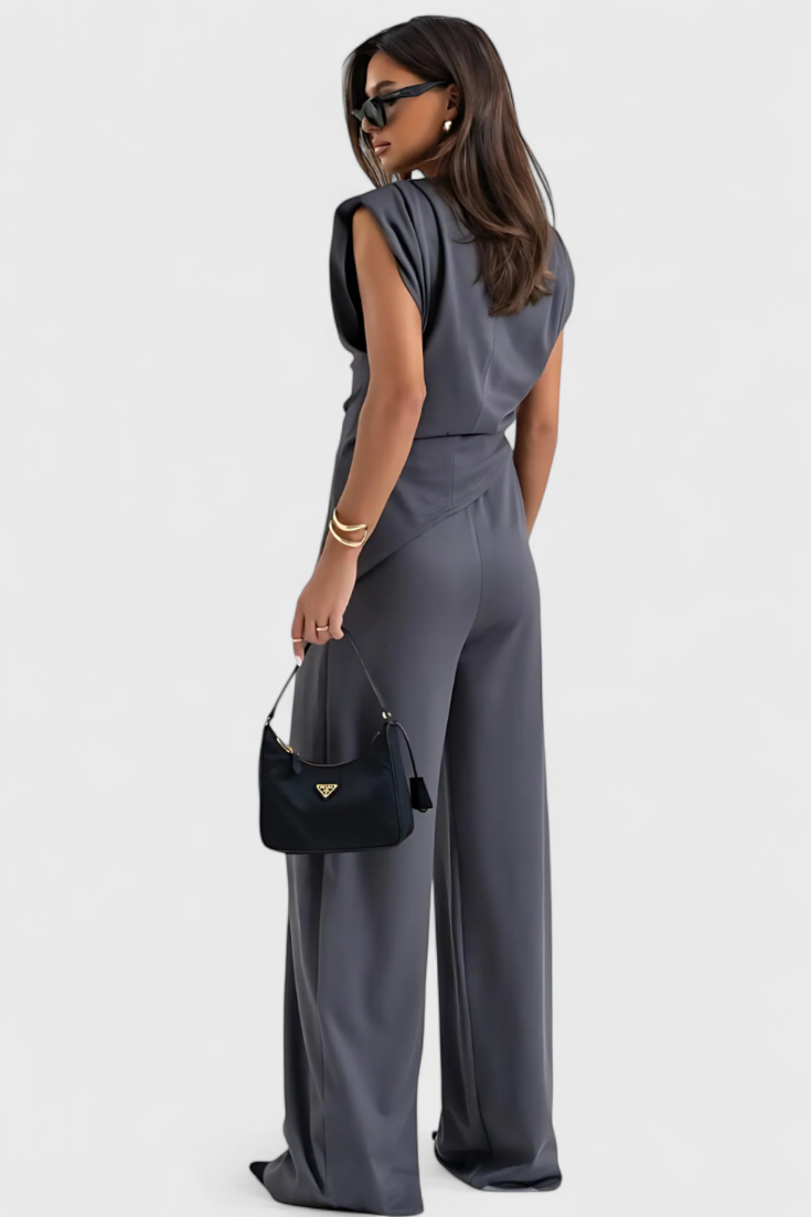 Asymmetrical Set with Draped Shoulders and Flared Pants, photo 14