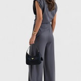 Asymmetrical Set with Draped Shoulders and Flared Pants, photo 14