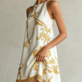 White Lace Mini Dress with Gold Pattern, photo 2