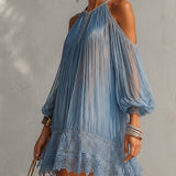 Women's Blue Off-Shoulder Ruffled Mini Dress, photo 2