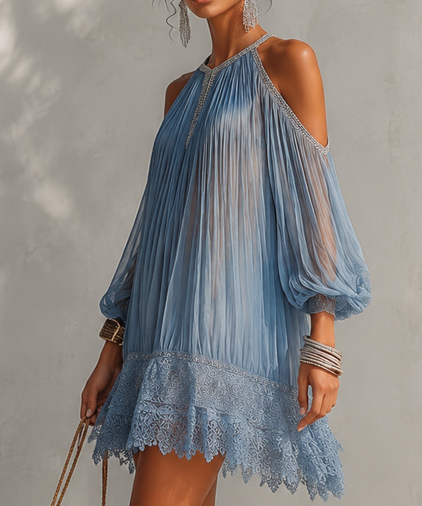 Women's Blue Off-Shoulder Ruffled Mini Dress, photo 2