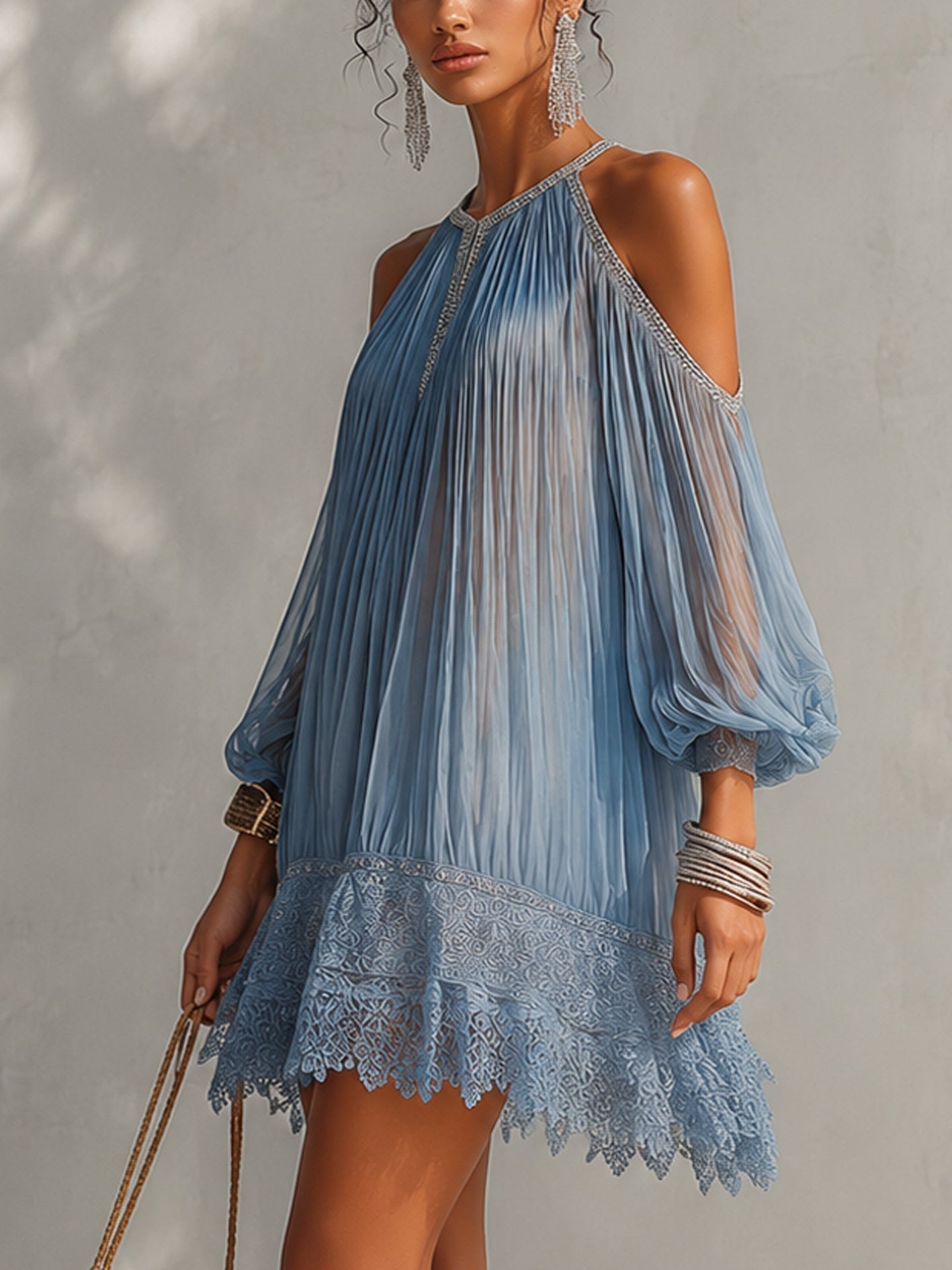 Women's Blue Off-Shoulder Ruffled Mini Dress, photo 2