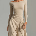 Beige Boat-Neck Top & Ruffle Pants Set, photo 3