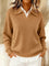 Women's V-Neck Sweater with Collar in Khaki