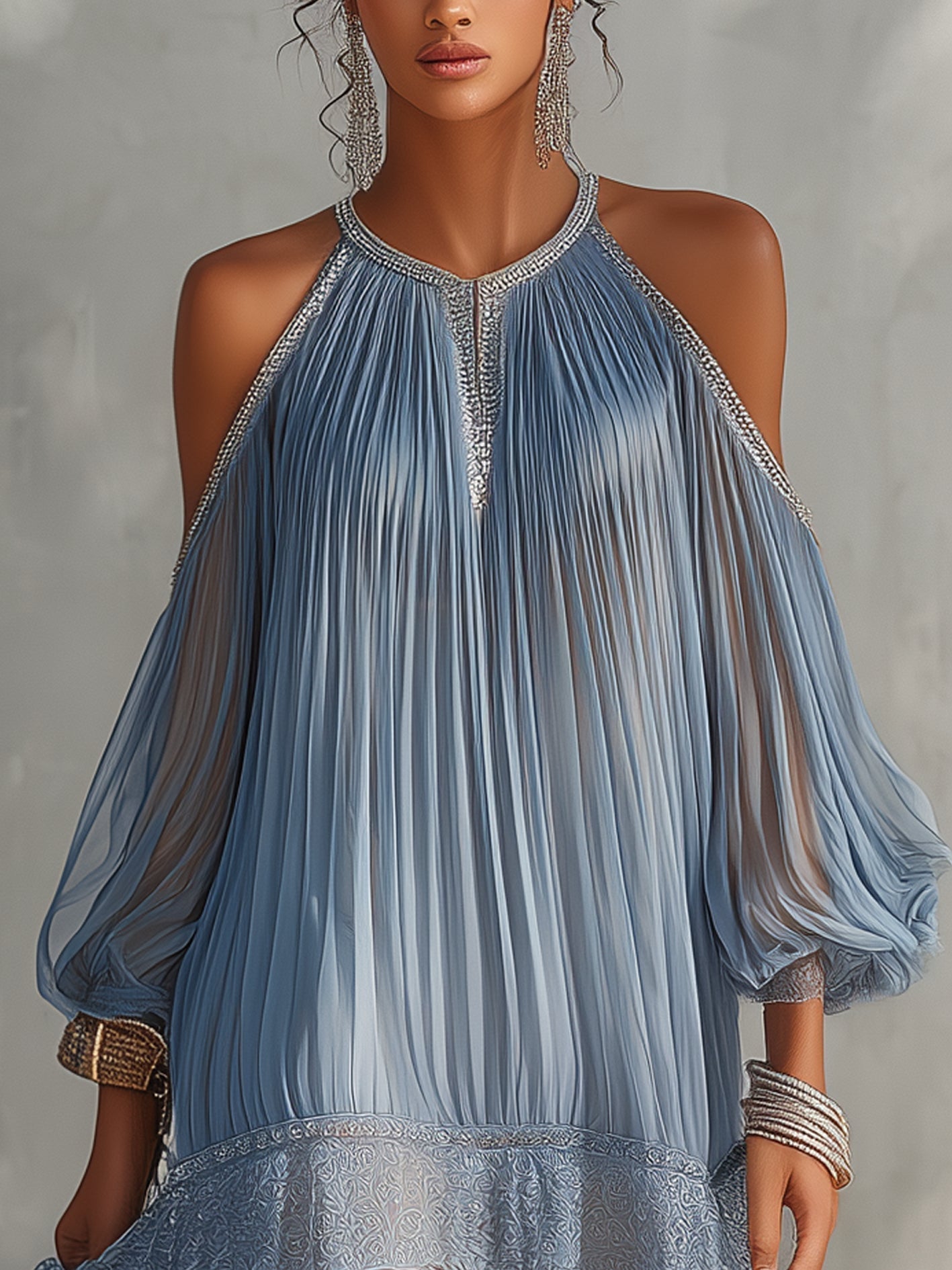 Women's Blue Off-Shoulder Ruffled Mini Dress, photo 3
