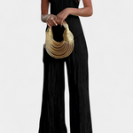 Halter Neck Asymmetrical Top with Wide-Leg Pants Set in Black