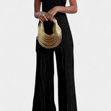 Halter Neck Asymmetrical Top with Wide-Leg Pants Set in Black