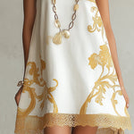 White Lace Mini Dress with Gold Pattern, photo 4