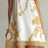 White Lace Mini Dress with Gold Pattern, photo 4