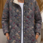 Women's Gray Quilted Jacket with Tiny Florals