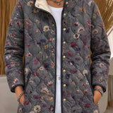 Women's Gray Quilted Jacket with Tiny Florals