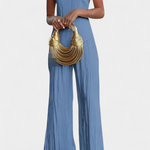 Halter Neck Asymmetrical Top with Wide-Leg Pants Set in Blue