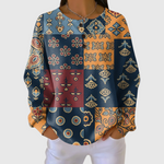 Women's Ethnic Check Floral Print Sweater in Art