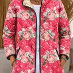 Pink Quilted Jacket with Roses and Hearts