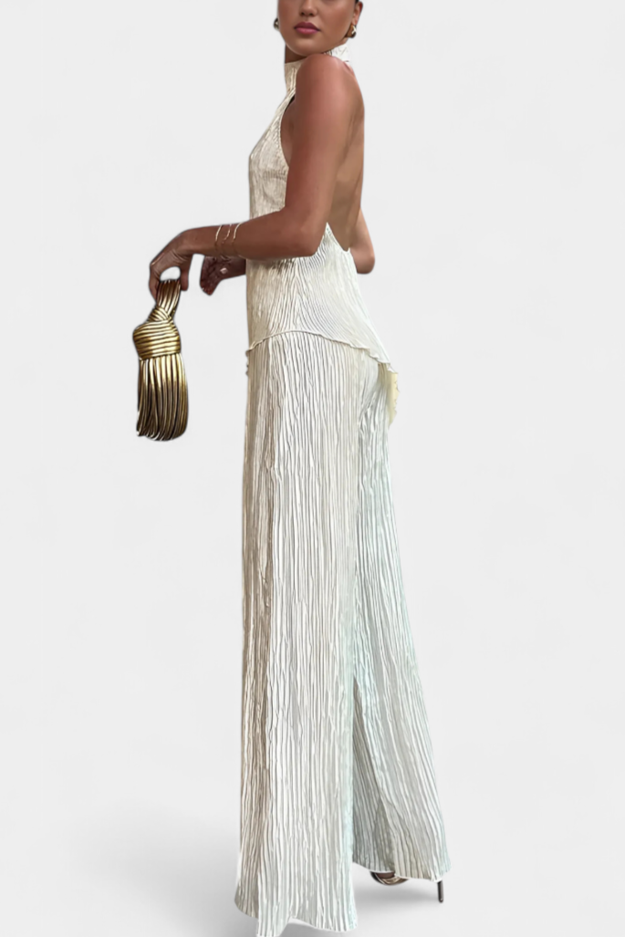 Halter Neck Asymmetrical Top with Wide-Leg Pants Set, photo 3
