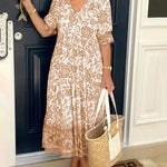 Women's Graceful V-Neck Floral Maxi Dress in Orange