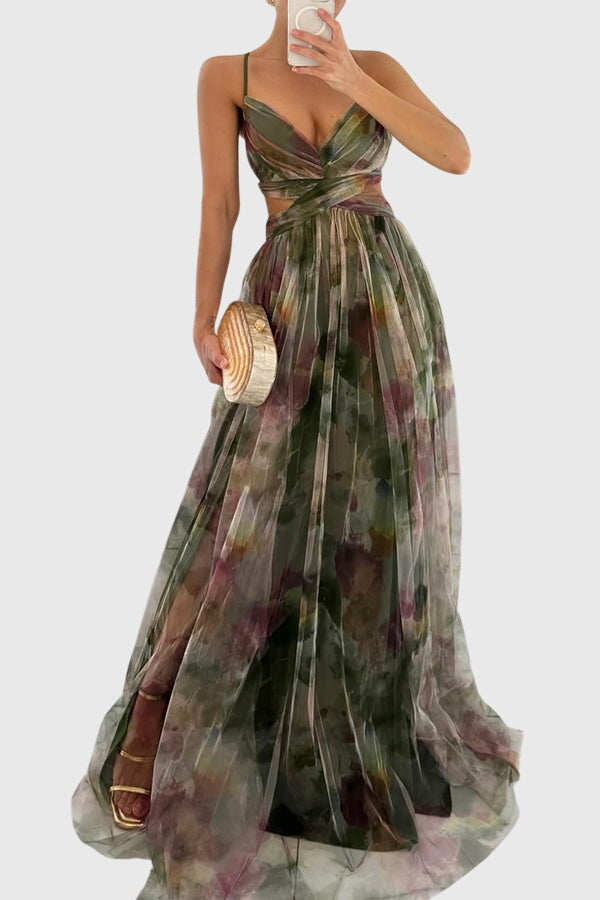 Women's Floral Maxi Dress in Green