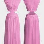 High-Neck Top & Side-Slit Skirt Set in Pink