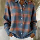 Women's Plaid Knit Shirt Jacket in Blue & Orange