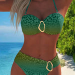 Halter Neck Leopard Print Gradient Swimsuit in Green