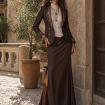 Vintage Herringbone with Floral Print Lapel Blazer