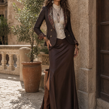 Vintage Herringbone with Floral Print Lapel Blazer