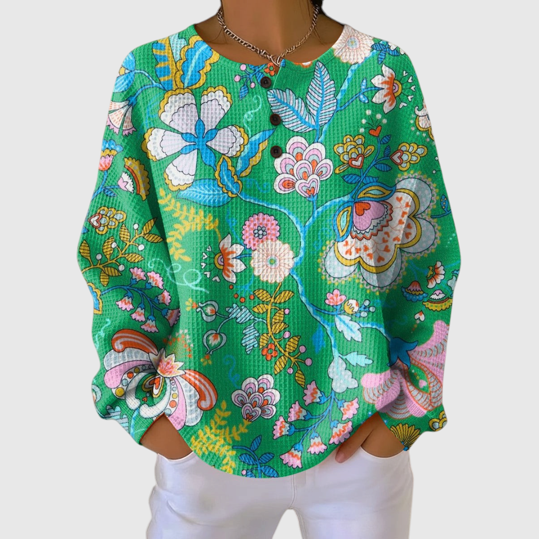 Women's Vibrant Ethnic Floral Print Sweater in Green