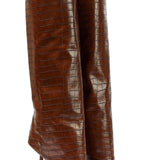 Croc-Pattern High Heeled Boots in Brown