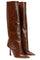 Croc-Pattern High Heeled Boots in Brown