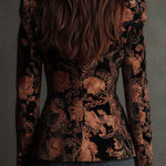 Bertille | Floral Printed Black and Bronze Tailored Blazer