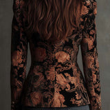 Bertille | Floral Printed Black and Bronze Tailored Blazer