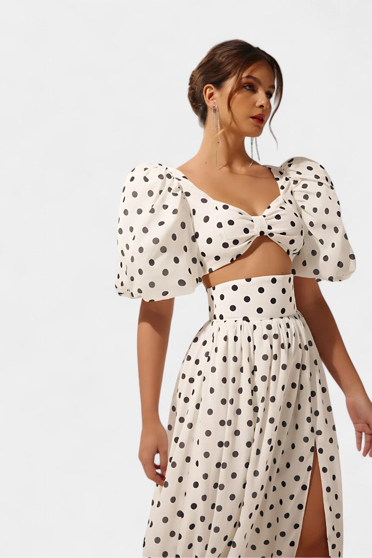 Women's Puff Sleeve Top with Front Slit Skirt, photo 4