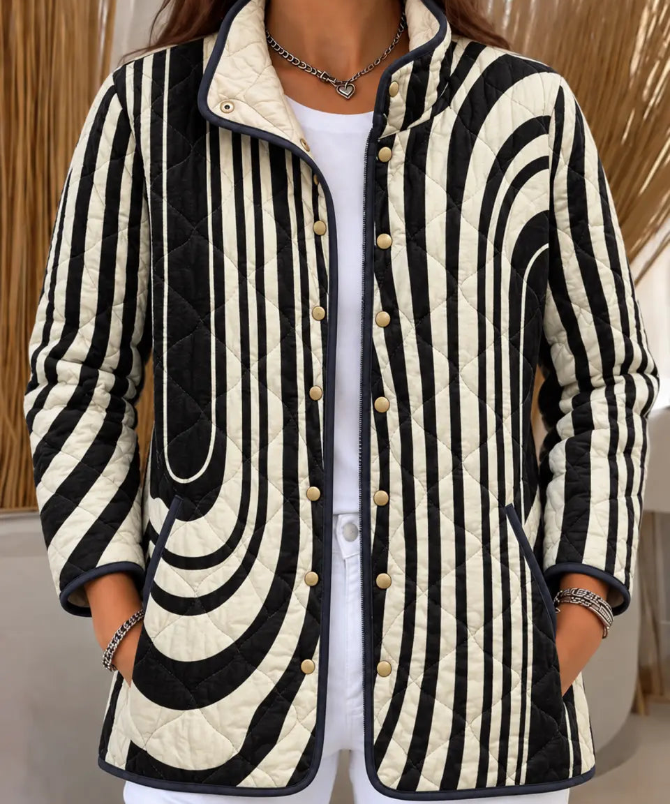 Women's Black and White Wave Quilted Jacket